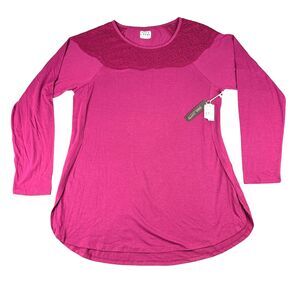 Nina Capri Top Women's Extra Extra Large Pink Long Sleeve Side Slits Lace NWT